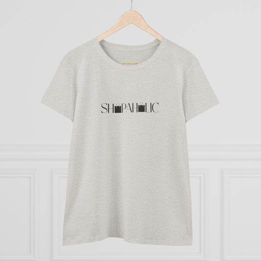 Graphic Tee — "Shopaholic" Minimalist Womens Cotton T-Shirt