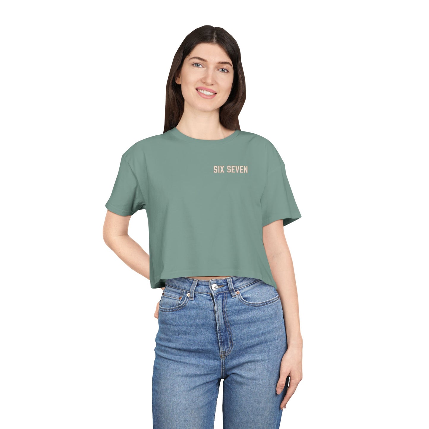 Women's Crop Tee — 'Six Seven 67' Athletic Number Graphic Top