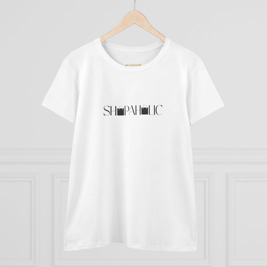Graphic Tee — "Shopaholic" Minimalist Womens Cotton T-Shirt